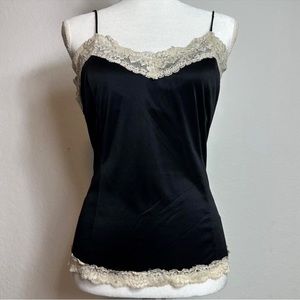 Dainty black silky top with a champagne/cream lace from Worthington